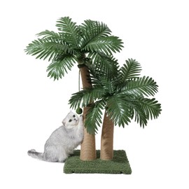 Palm Tree Cat Scratching Post, 36'' Cat Scratcher Post with Natural Sisal Rope, 5 Interactive Balls and 2 Curved Design Scratching Posts for Indoor Cats Adults and Kittens, Multi-Combinable (Style C)