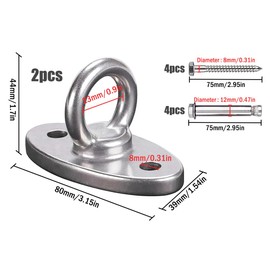 Hitopin Pack of 2 Ceiling Hooks, Heavy Duty, Wall Eyelet Hooks, Hammock Attachment, Punch Bag Holder, for Wooden Beam, Punch Bag, Ceiling Mount, Hanging Chair, Sling Trainer, Yoga (Silver)