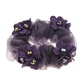Ladies Girls Chiffon Beaded Floral Elastic Tie (No Flower Baby Blue)
