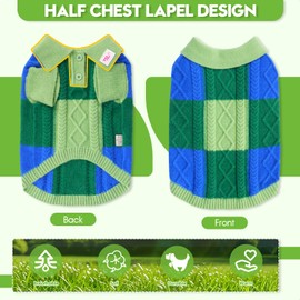 To A Turn Pullover Dog Sweater,Half Chest Lapel Design Pet Sweaters for Dogs Boys or Girls,Pet Knitted Dog Clothes,Pet Clothing,Suitable for Various Sizes or Breeds Dogs Sweaters(Green Group M)