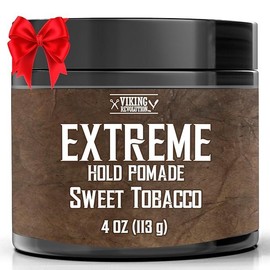 Viking Revolution Spiced Vanilla Hair Pomade for Men - Extreme Hold Hair Gel for Men Water Based - Mens Pomade Extra Firm Mens Hair Pomade Strong Hold - High Shine Mens Hair Cream (4oz) - scent: Sweet Tobaco.
