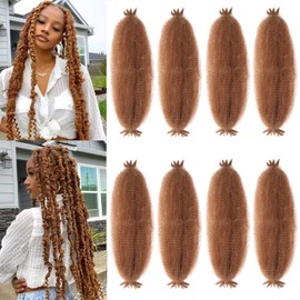 ZRQ 16 Inch Honey Blond Springy Afro Twist Hair For Distressed Soft Locs 8 Packs Pre-Separated Spring Twist Synthetic Marley Crochet Braiding Hair Extension For Women 8 Strands/Pack (27#)