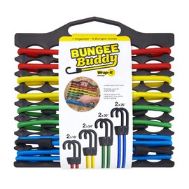 Bungee Buddy by Wrap-It Storage - Bungee Cord Organizer + 8 Assorted Size Bungee Cords - Steel Core Hooks for Heavy Duty Outdoor Use