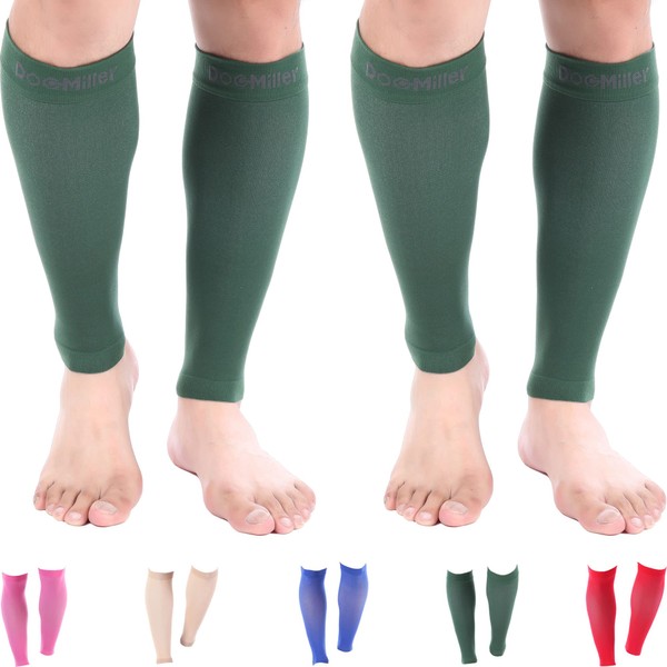 Doc Miller Calf Compression Sleeve Women and Men- 20-30 mmHg - 2 Pairs Calf Sleeve for Surgery Recovery Maternity Shin Splints Varicose Veins and Calf Injuries - X-Large Size - Dark Green Color