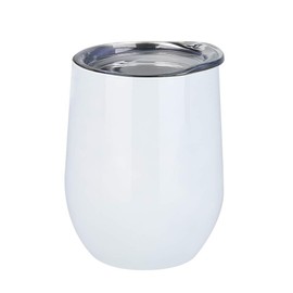 Stainless Steel Stemless Wine Glass Tumbler with Lid, 12 oz | Double Wall Vacuum Insulated Travel Tumbler Cup for Coffee, Wine, Cocktails, Ice Cream - White