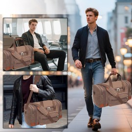 Voylic Men'S Duffle Bag For Travel, Expandable Canvas Duffel Bags Overnight Weekend Gym Carry On Luggage Bag For Men(Coffee)