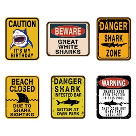 WERNNSAI Shark Zone Party Decorations - 6 PCS Size 8'' Funny Party Wall Decor Signs for Boys Kids Birthday Party Ocean Shark Theme Party Supplies