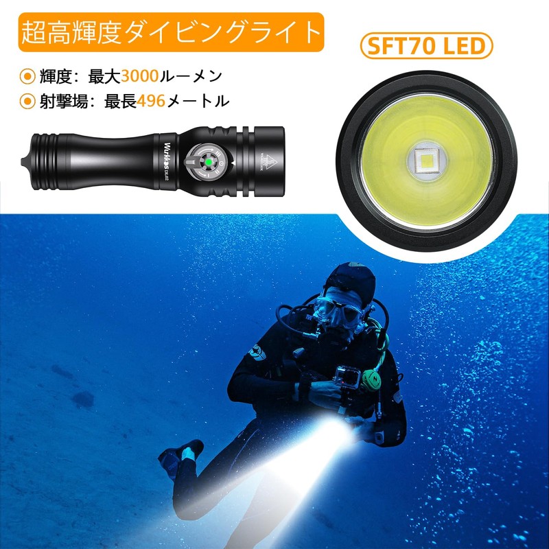Wurkkos DL02 Diving Light, IPX8, 100 Meters Underwater Use, LED