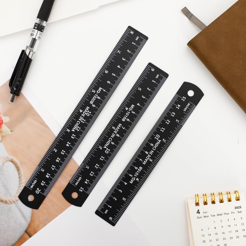 2PCS 6 Inch & 1PCS 8 Inch Aluminum Straightedge Ruler