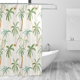 WELLDAY Shower Curtain Palm Trees on Beige Bathroom Decor Waterproof Fabric with Hooks 60x72 Inch