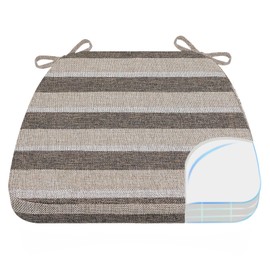 AAAAAcessories D-Shaped Chair Cushions for Dining Chairs with Ties and Removable Cover, 2'' Thick Dining Kitchen Chair Pads, Indoor Dining Room Chair Cushions, 17'' x 16'', Boldstripes Chocolate/Beige