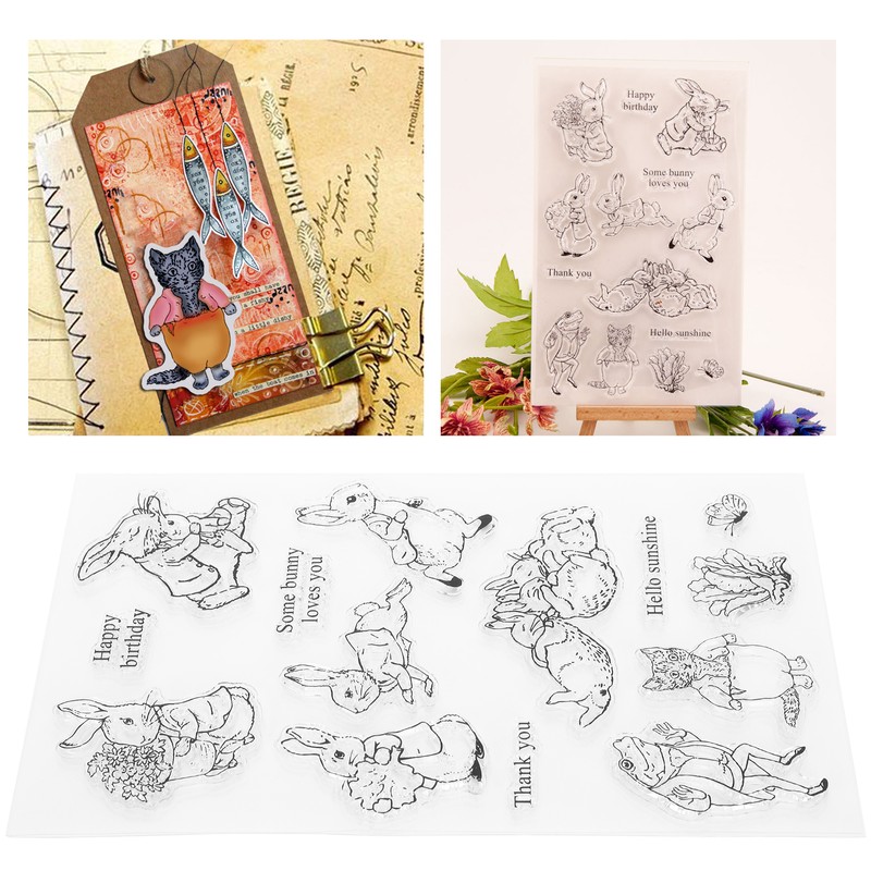 Transparent Stamp Rubber TPR Rectangle DIY Journal Rabbit Pattern Craft