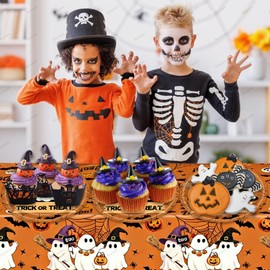 24 Pcs Halloween Party Disposable Paper Plates Cute 7 Inch Round Dessert Plates for Birthday Party Decorations Favors (Orange Ghost TRICK OR TREAT)