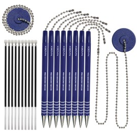 Nadex Ball and Chain Security Pen Set | 8 Pens, 2 Adhesive Mounts, and 10 Refills (Blue)