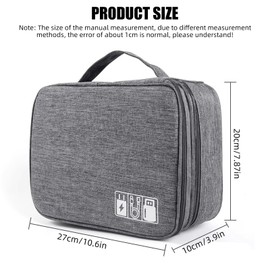Portable Double-Layer Electronic Accessory Bag Sorting Bag - Waterproof Digital Storage Bag for Travel, Oxford Cloth Material, Large Capacity with Detachable Partition (Black + Gray)
