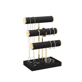 LongMen 3 Tier Bracelet Holder Display,Jewelry Holder Organizer with Velvet Crossbar and Metal Frame,Necklace Earring Bracelet Display Holder for Women (Black)