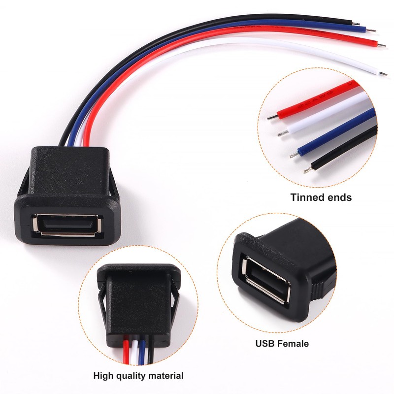 KUOQIY 6 Pieces 3A 4-Pin USB Socket, Quick Charge Type