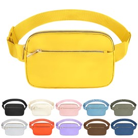 Frenou Waist Belt Bag Fashion Fanny Women and Men Gift Waist Pack With Adjustable Strap For Travel Running Hiking Walking, 3-Zipper Yellow, 1 Pack 3-zipper Fanny Pack