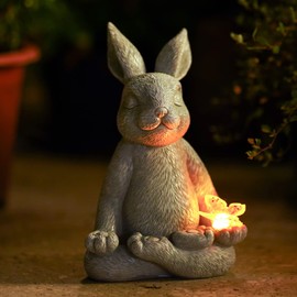 Goodeco Meditating Yoga Rabbit Statue Garden Ornaments Outdoor - Solar Garden Bunny Figurine With Butterfly Light For Balcony Room Decor, Solar Decorations Gifts For Women/Mum/Girlfriend/Birthday,20cm