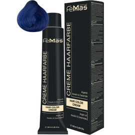 FemMas Hair Colour, Professional Cream Hair Colour with Argan Oil, Keratin & Ceramides, as Permanent Hair Colouring or Tint for Radiant, Durable Colour Results, Pure & Mix Blue, 100 ml
