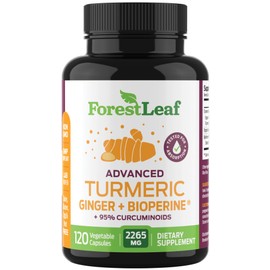 ForestLeaf Organic Turmeric Supplement Extra Strength 2265mg - with BioPerine and Ginger for High Absorption -Turmeric Curcumin with Black Pepper Extract, 95% Curcuminoids, Herbal Joint Support 120 Veggie Caps
