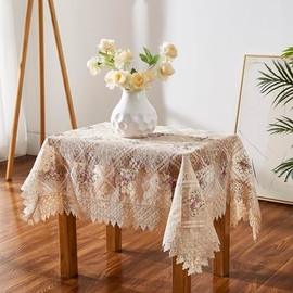 LinenZone - Mantel de granja dorado con diseño colorido de flores Mantel cuadrado de 36 pulgadas para mesa pequeña, cambiador, mesa de centro Mantel de encaje para decoración de mesa de granja Viola