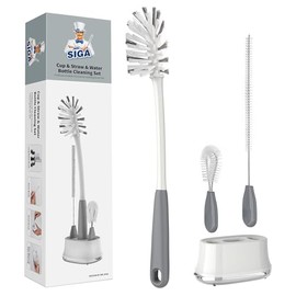 MR.SIGA Juego de Limpieza de Cepillo para Polvo Botella Agua con Soporte Almacenamiento, cepillos de Limpieza Vaso, popote, biberones, Vasos, thermoflask