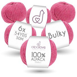 ALPALOVE Bulky Set (6 x 1.75 oz) Super Soft Baby Alpaca Knitting Yarn Raspberry Cream 328 Yards