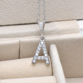 Paialco Initial Letter A Pendant Necklace for Women, White Gold Plated