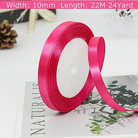 Yiran Hot Pink Satin Ribbon 10mm, 22M Solid Colors Fabric Hot Pink Ribbon for Crafting, Gift Wrapping, Balloons, DIY Sewing Project, Hair Bows, Xmas, Valentine, Presents Bouquets Floral Wedding & Cake Dcor