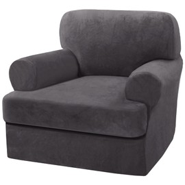 H.VERSAILTEX Sofa Cover 2 Piece T Cushion Armchair Slipcovers Thick Velvet Couch Cover Furniture Protector Stretch T Cushion Sofa Covers for 1 Cushion Couch with 1 Individual T Cushion Covers, Grey
