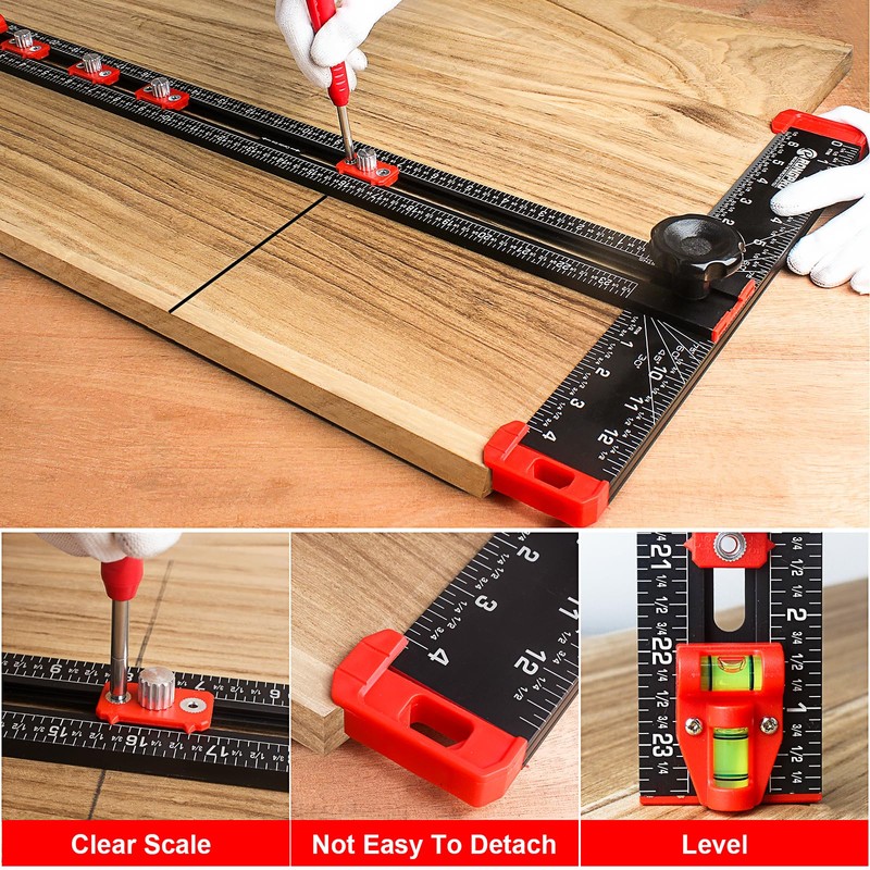 4 in 1 Adjustable T-Square Measuring Tools, 24in Aluminum Drilling