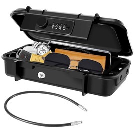 Portable Lock Box, 4-Digit Combination Safe Boxes with Detachable Cable, Anti-Theft Security Lockbox Outdoor, Small Resettable Personal Password Cash Case for Travel, Hotel, Dorm, Beach, Gym