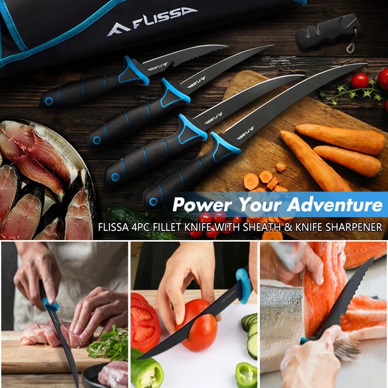 FLISSA 4-Piece Fillet Knife Set Boning Knife & Bait Knives