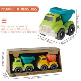 Toy Car Toddler Toys, 2 Pieces Children's Car Toy, Baby Car Toy, BPA Free, Baby Toy 1 2 3 Years, Great Gift for Children from 12 18 Months 18 cm Dump Truck and Concrete Mixer