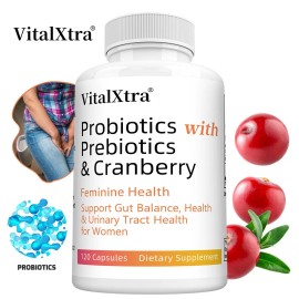 VitalXtra Prebiotics Cranberry Vitamin C Urinary Tract Health 120 Capsules For Women