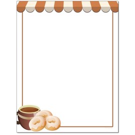 The Image Shop Coffee Themed Letterhead Stationary Paper - 8.5 x 11 Inch Premium 28lb/70T Printed Copy and Printer Paper - Great for Invitations, Menus, Flyers - Coffee & Doughnuts (100 Sheets)