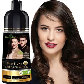 Herbishh Champú Castaño Oscuro, Champú con Tinte para el Cabello 3 en 1, 100% Cobertura de Canas, Color de Cabello para Hombres y Mujeres, Color Durad