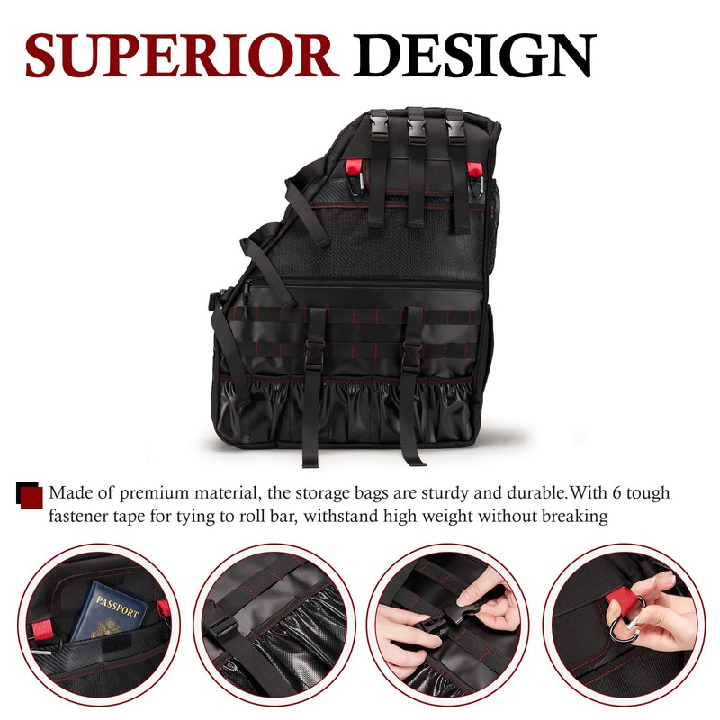 BUNKER INDUST 2 Pcs Roll Bar Storage Bag for 1997-2023