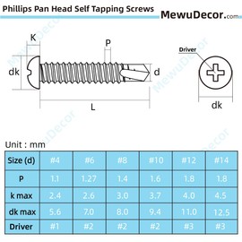 #12 x 1" Pan Head Self Tapping Screws Sheet Metal Screws, Stainless Steel 410, 100 PCS