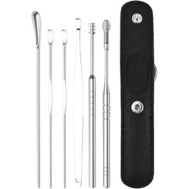 6Pcs Black Ear Pick Cleaning Kit Earwax Removal Kit,Stainless Steel Earwax Cleaner with Storage Bag, Professional Tool for Ear Cleaning, Reusable Ear Cleaner for Adults Earwax Removal Products