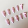 24 Pcs Pink Bow Press on Nails Medium Square Shaped