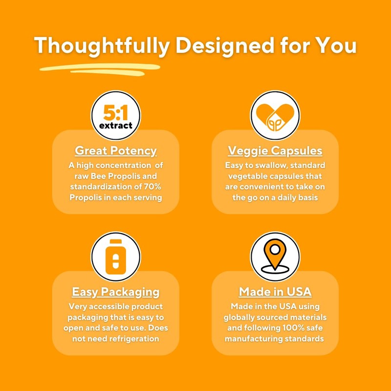 Bee Propolis Extract Capsules 1000mg Supplement for Immune Support, Vitality,