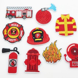 Attuslla 9 PCS Firefighting Theme Iron on Patches, Firefighter Sew on Repair Embroidered Applique for Clothes, Backpacks, Hats, DIY Crafts