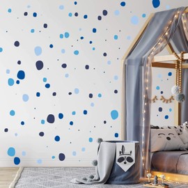Polka Dots Wall Stickers, Pack of 128, Round & Hand-Drawn Dots, Confetti Stickers, Nursery Stickers, Irregular Dots Wall Stickers, Children's Room, Four Colours (Ocean)