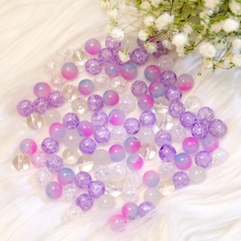 Niziky 100PCS Glass Beads for Jewelry Making, Mix 8MM Purple Crackle Lampwork Glass Beads Aurora Crystal Beads Matte Gemstones Spacer Beads Kits for Crafts
