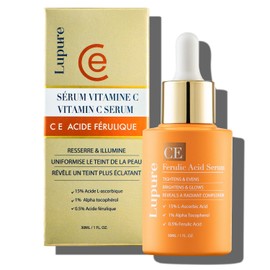Lupure Vitamin C Face Serum: Anti Aging Facial Super Vit C Serum with Ferulic Acid Pure L-Ascorbic Acid, Vitamin E and Hyaluronic Acid for Dark Spots and Skin Care