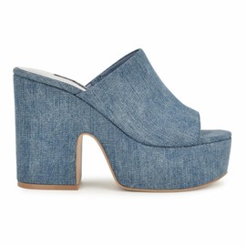 Nine West Women's Olley7 Wedge Sandal, Denim Blue 420, 9