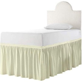 Extended Dorm Sized Bed Skirt Panel - Ruffled Dorm Sized Bed Skirt - Dust Ruffled Bed Skirts 32 inch Tailored Drop - Cream Dorm Room Bedskirts - Collage Dorm Bed Skirt