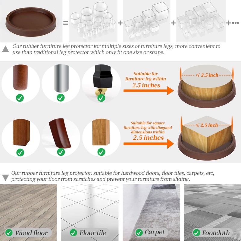 Furniture Coasters Caster Cups Furniture Leg Protectors 2.5 Inch 4pcs